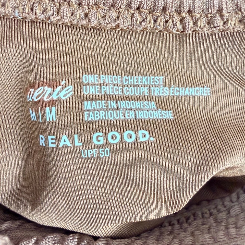 Aerie Real Good One Piece Cheekiest Swimsuit Brown Textured Peach Ring Size M - Picture 7 of 7